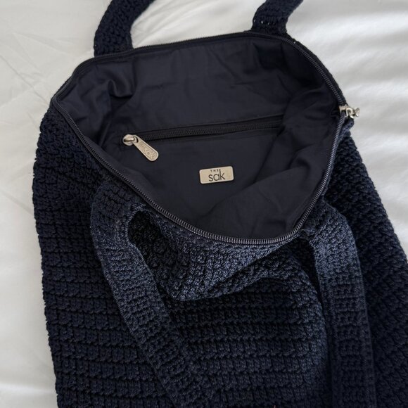 The Sak Purse Navy Blue Crochet Shoulder Bag Handbag Double Strap - Picture 4 of 5